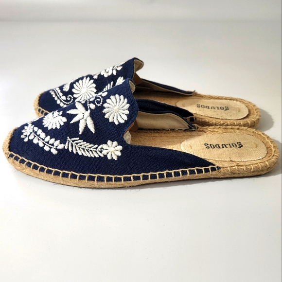 Soludos Blue White Embroidered Espidril Mule Flats Beach Boho Size 7.5 - Picture 6 of 10